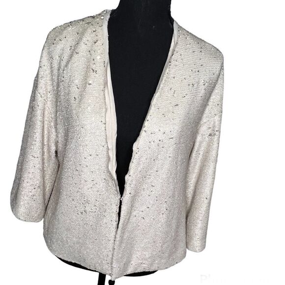 Zara Basics Collection Silver Sequin Off White Women’s Open Cardigan Sz S - Picture 1 of 13
